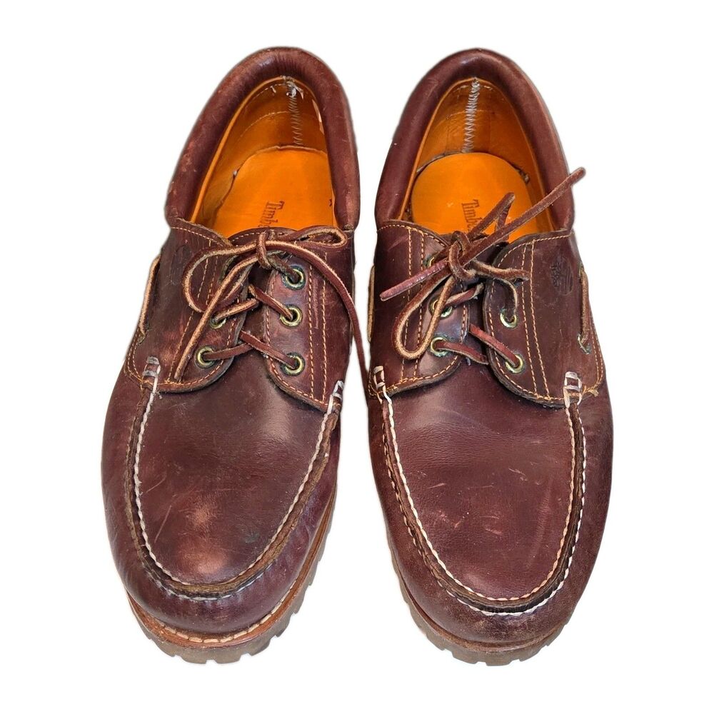 Timberland 3 Eye Classic Handsewn Lug Boat Shoes Sz 13 Burgundy Leather TB050009